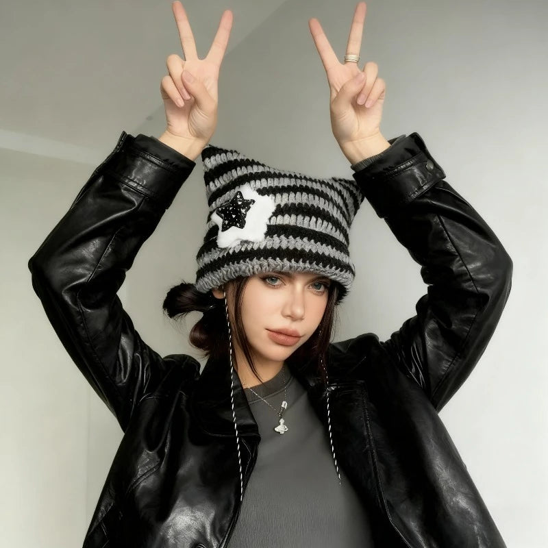 Cat-Ear Striped Beanie with Pom-Poms – 6 Grunge-Fairy Colours (The Cutest Winter Hat You’ll Ever Own) Cat-Ear Striped Beanie with Pom-Poms – 6 Grunge-Fairy Colours (The Cutest Winter Hat You’ll Ever Own) Hats