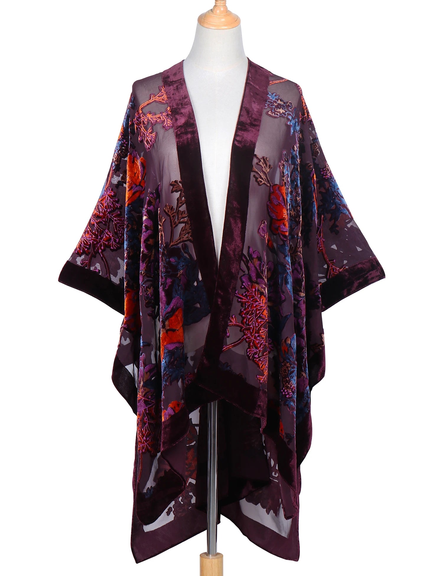 WeHello Bohemian burnt plush kimono Women's long Purple Tassel Beach Cover-up  Holiday Casual Cardigan Shawl JYPF-20