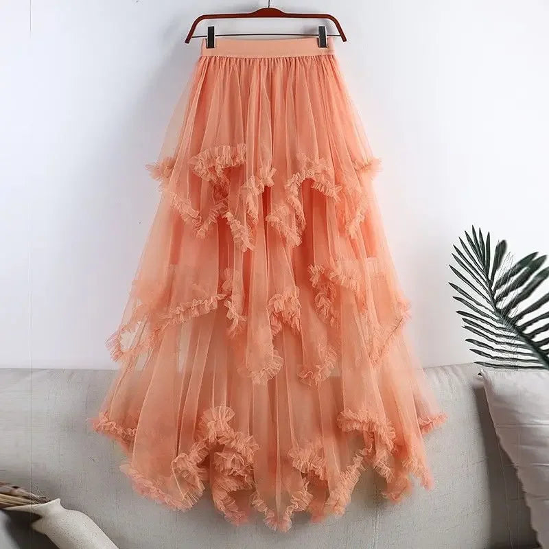 Tiered Tulle Lace Ruffle Skirt | Boho Festival High-Low