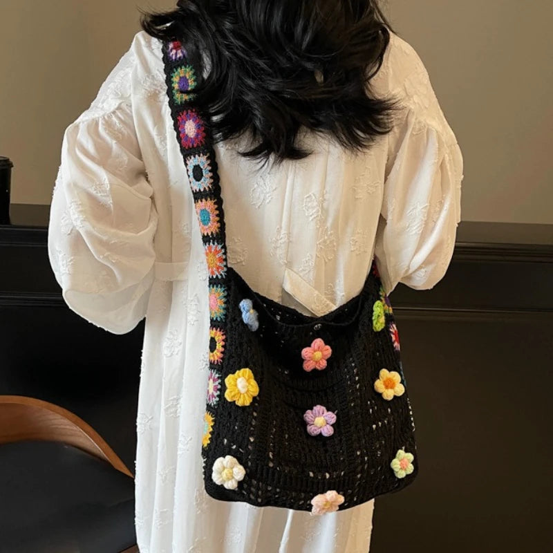 Rainbow Bloom Granny Square Crochet Tote – 6 Boho Colours (The Bag Everyone Photographs)