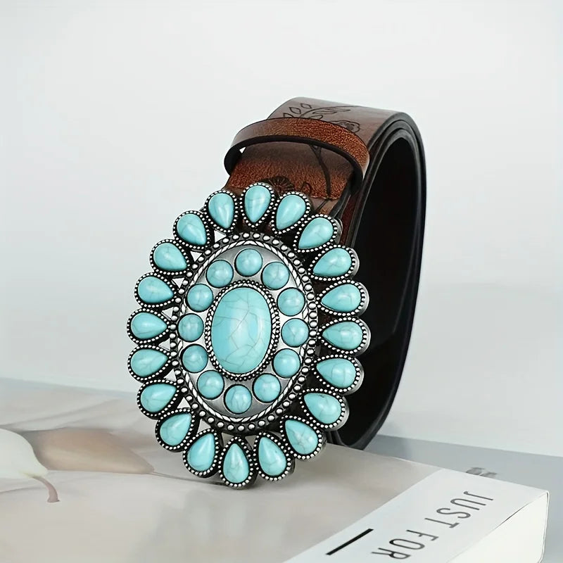Vintage Turquoise Concho Leather Belt – Boho Western Classic Vintage Turquoise Concho Leather Belt – Boho Western Classic Belts