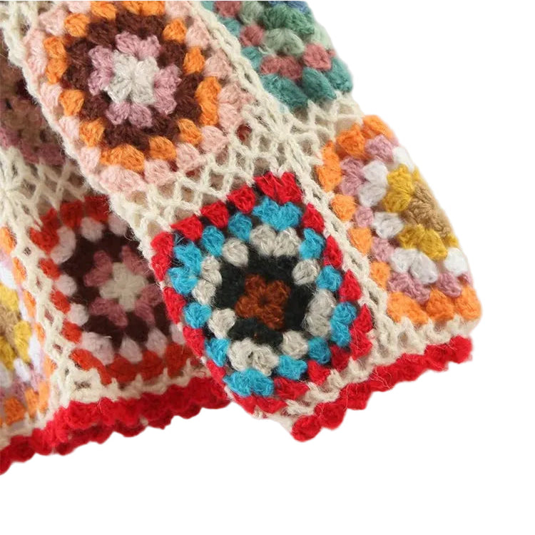 Square Crochet Hooded Cardigan – Rainbow Boho Dream Square Crochet Hooded Cardigan – Rainbow Boho Dream Cardigan