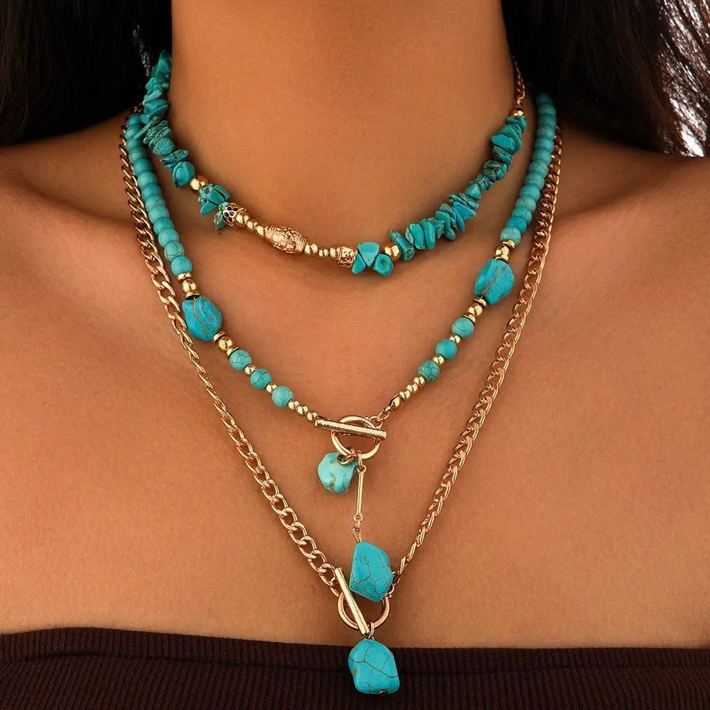 Desert Queen Turquoise Layered Choker Set – 3-Piece Gold Necklace Stack 3 Piece Gold Necklace Stack Desert Queen Turquoise Layered Choker Set – 3-Piece Gold Necklace Stack Necklace