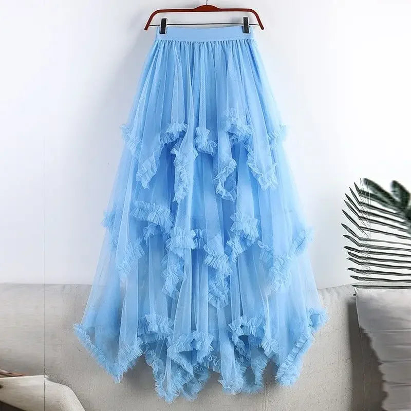 Tiered Tulle Lace Ruffle Skirt | Boho Festival High-Low