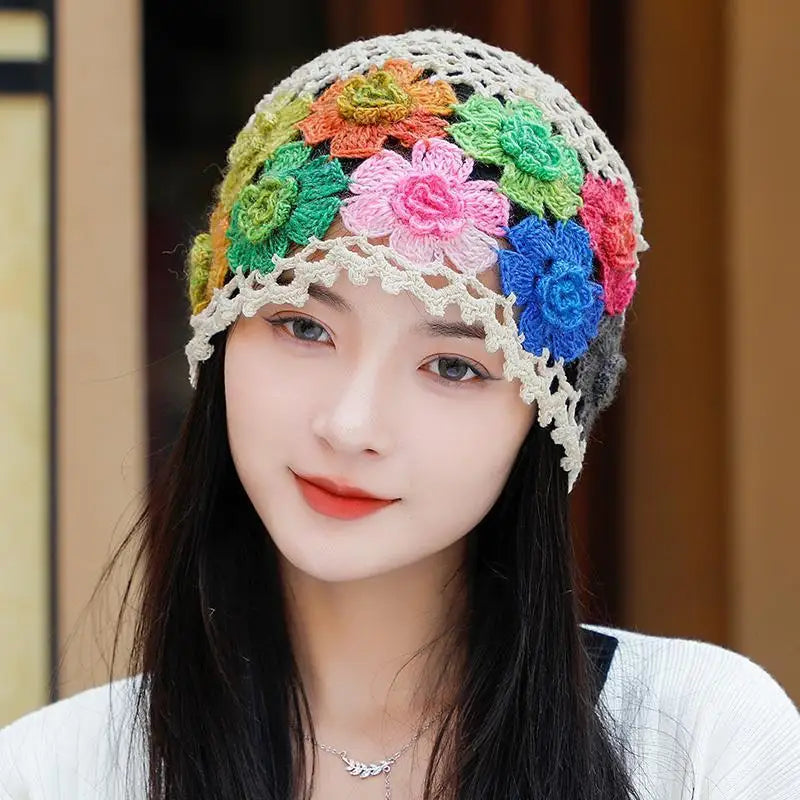 Rainbow Flower Crochet Beanie – 4 Magical Colours (The Beanie Everyone Stops You For) Cream 54-59cm Rainbow Flower Crochet Beanie – 4 Magical Colours (The Beanie Everyone Stops You For) Hats