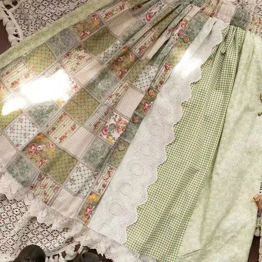 Sage Patchwork Prairie Maxi Skirt – Vintage Milkmaid Boho Dream