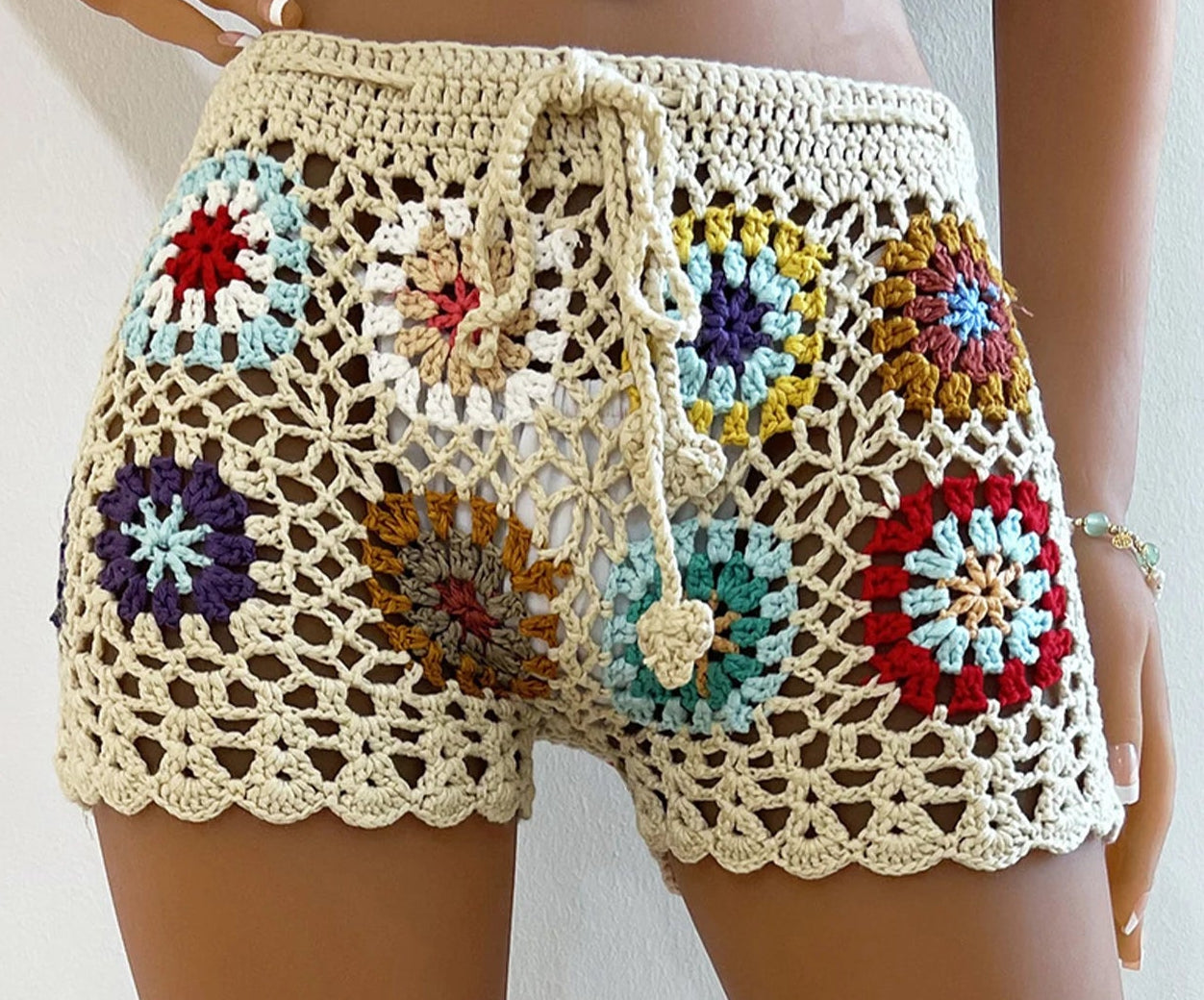 Handmade Granny Square Crochet Shorts – Boho Festival Granny Patch Hot Pants