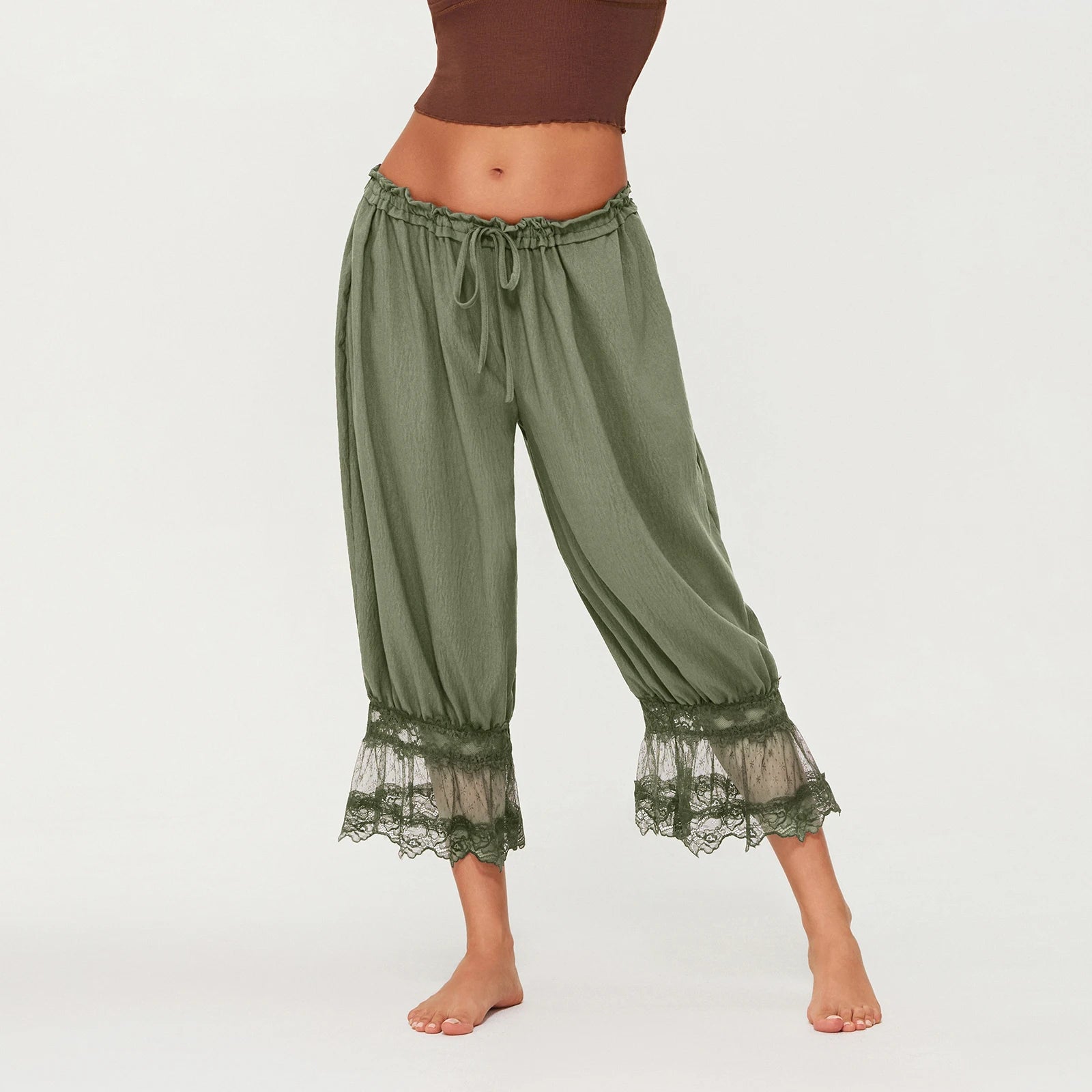 Boho Gypsy Lace Hem Harem Pants