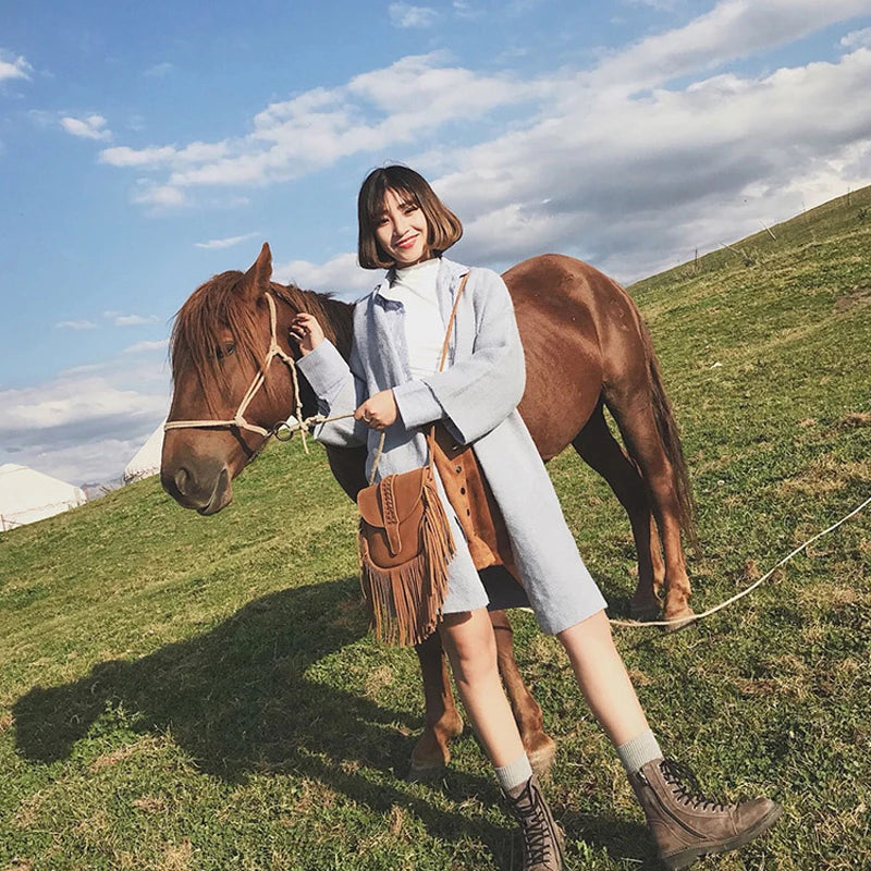 Faux Suede Leather Hippie Gypsy Boho Bag Women's Handbags Bag Vintage Fringe Tassel Bohemian Bag Women Shoulder Crossbody Bags