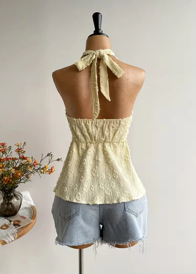 Cream Crochet Boho Lace Halter Crop Top