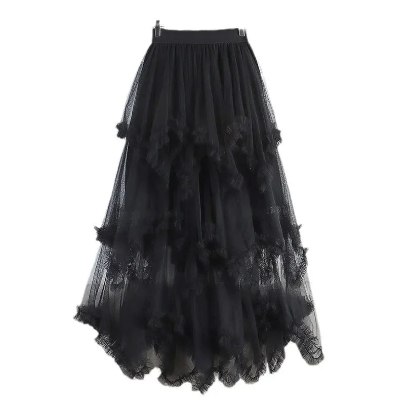 Tiered Tulle Lace Ruffle Skirt | Boho Festival High-Low