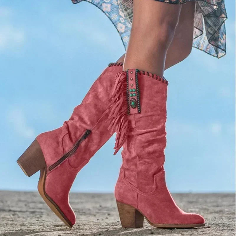 Fringed Suede Western Boots – Turquoise Concho Boho Dream (Pink / Teal / Purple / Tan) Pink Fringed Suede Western Boots – Turquoise Concho Boho Dream (Pink / Teal / Purple / Tan) Boots