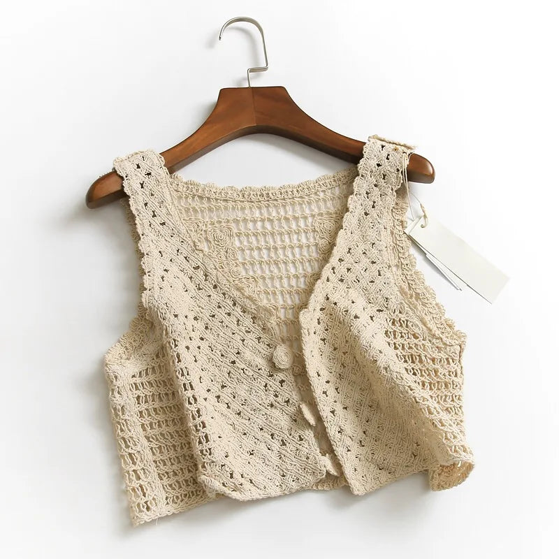 Crochet Rose Vest Top – Boho Sleeveless Dream (White / Cream) Cream One Size Crochet Rose Vest Top – Boho Sleeveless Dream (White / Cream) Vests