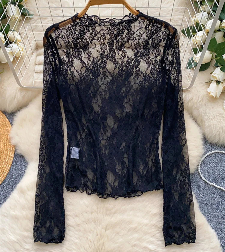 Sheer Floral Lace Long-Sleeve Top | Boho Festival Crop
