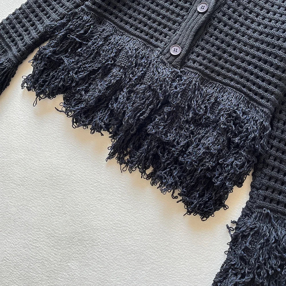 Black Fringed Crochet Cardigan – Midnight Boho Layer Black Fringed Crochet Cardigan – Midnight Boho Layer Cardigan