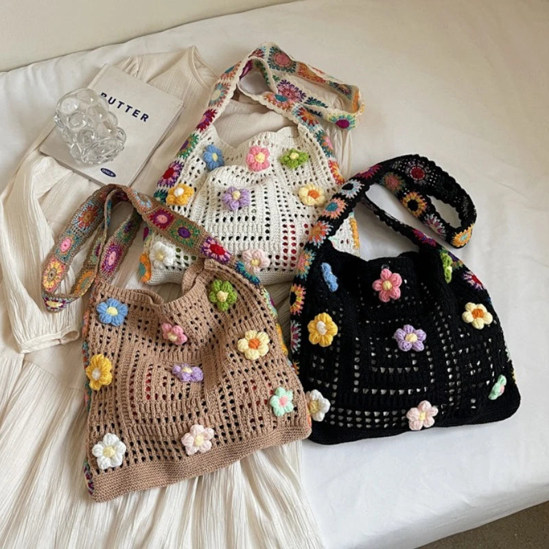 Rainbow Bloom Granny Square Crochet Tote – 6 Boho Colours (The Bag Everyone Photographs)