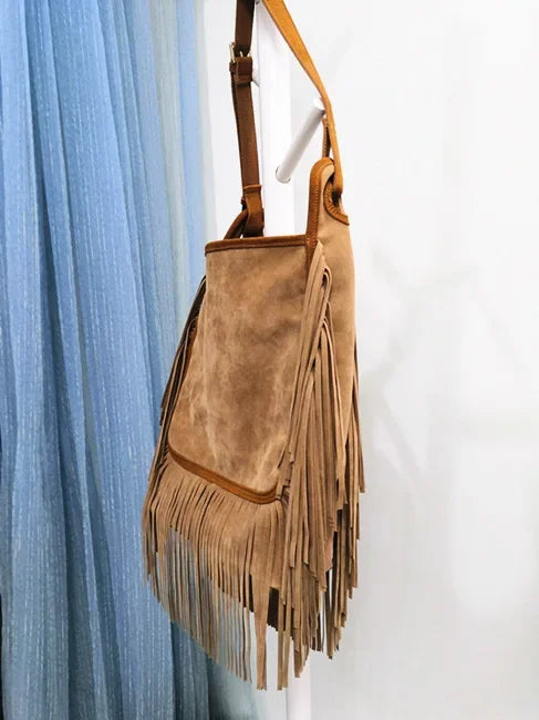 Women Fashion Leather Fringes Hobo Shoulder Bag 2025 Female Casual Suede Big Capacity Tassel Gypsy Hippie Boho Ibiza Slouchy Bag