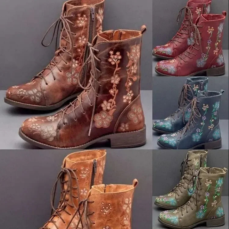Floral Embroidered Combat Boots – Boho Lace-Up Leather (Brown / Tan / Red / Navy / Olive) Floral Embroidered Combat Boots – Boho Lace-Up Leather (Brown / Tan / Red / Navy / Olive) Boots