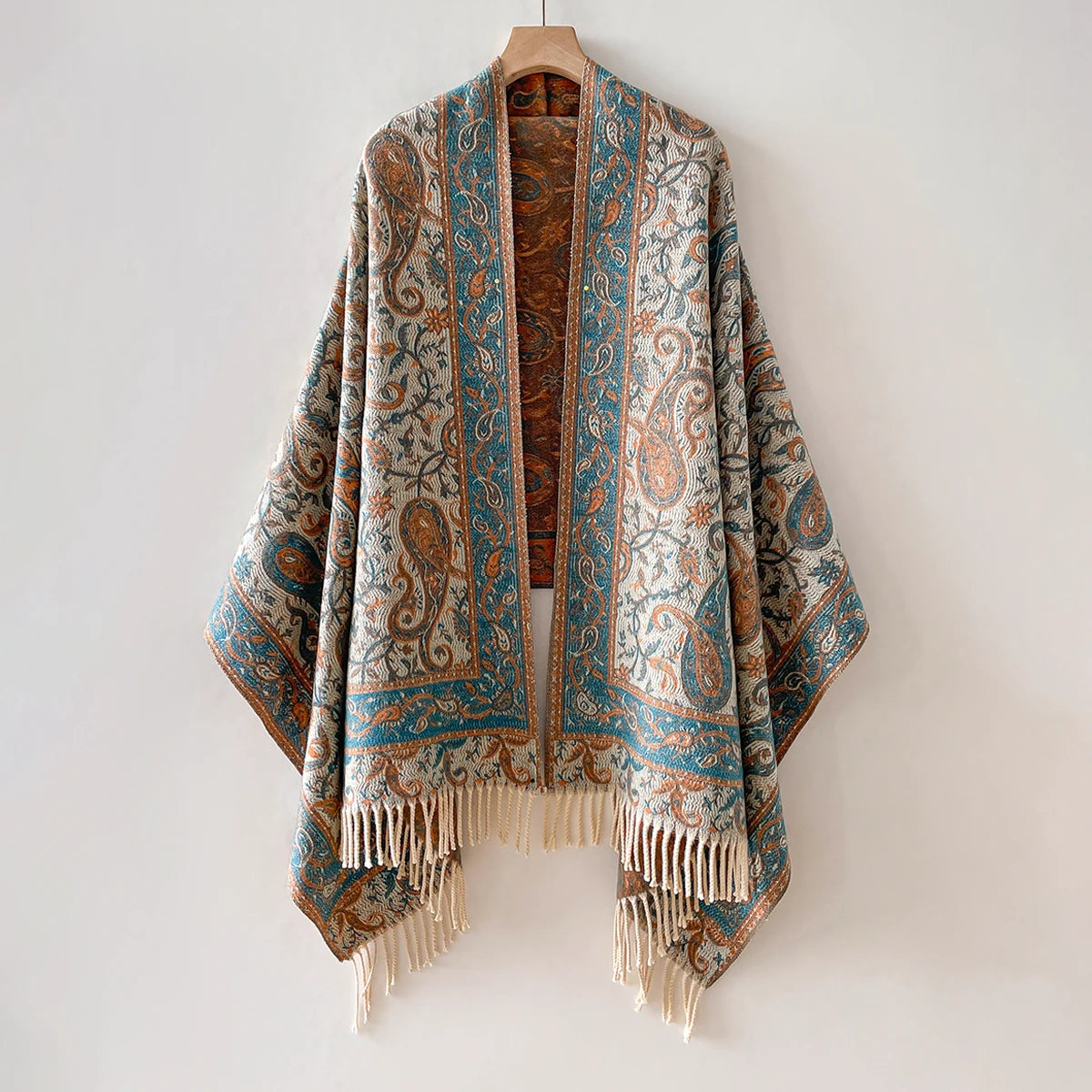 Persian Dream Fringed Blanket Wrap – 3 Jewel-Tone Colours (The Ultimate Gypsy Shawl-Coat) Teal Treasure Persian Dream Fringed Blanket Wrap – 3 Jewel-Tone Colours (The Ultimate Gypsy Shawl-Coat) Top