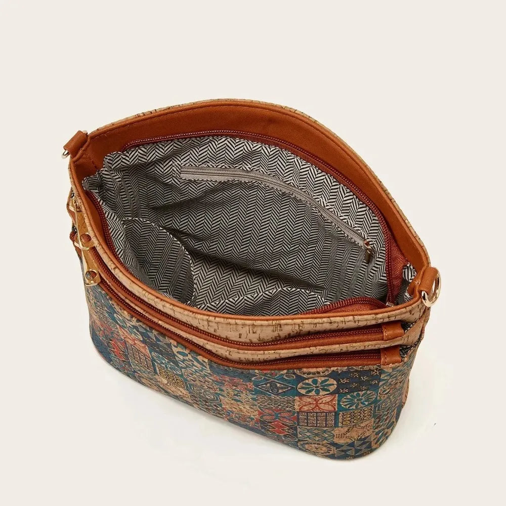 Retro Boho Women's Shoulder Bag Kraft Paper Medium Size Multi-Pocket Casual Gypsy Hippie Ibzia Ethnic Vintage Chic Side Bag
