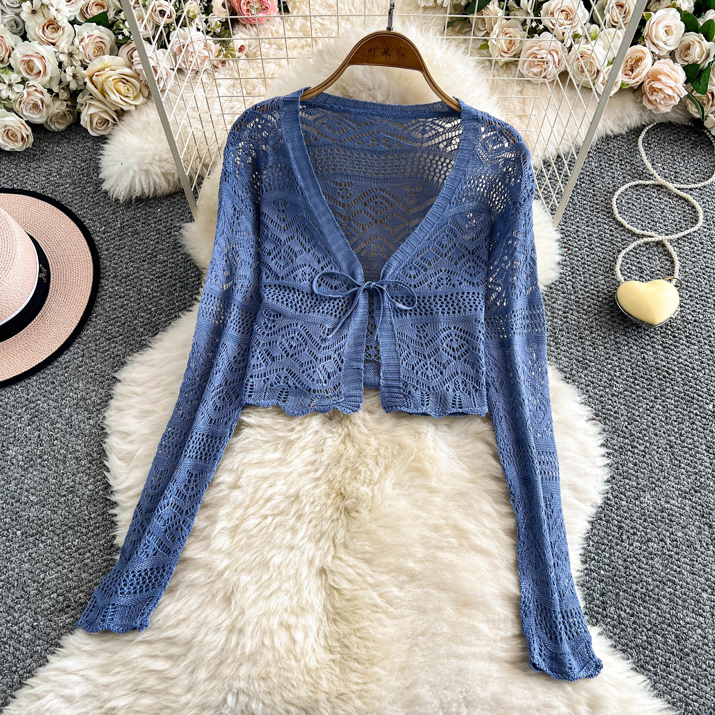 Crochet Lace Tie-Front Cardigan | Boho Festival Layer in 6 colours