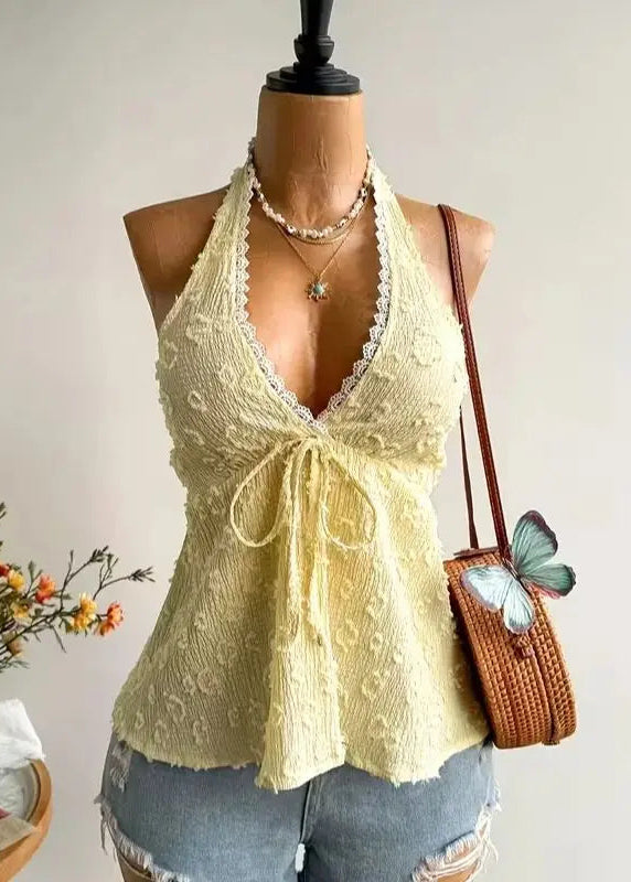 Cream Crochet Boho Lace Halter Crop Top