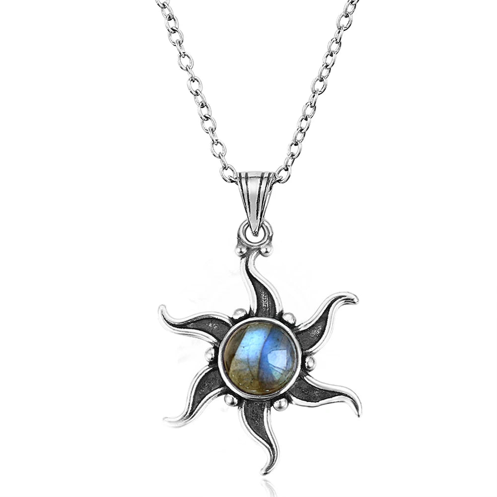 Celestial Sun Pendant Necklace – Natural Labradorite, Charoite, or Moonstone Labradorite Celestial Sun Pendant Necklace – Natural Labradorite, Charoite, or Moonstone Necklace