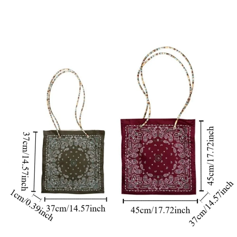 Double-Sided Paisley Bandana Tote Bag with Beaded Effect Handles | Boho Festival Bag