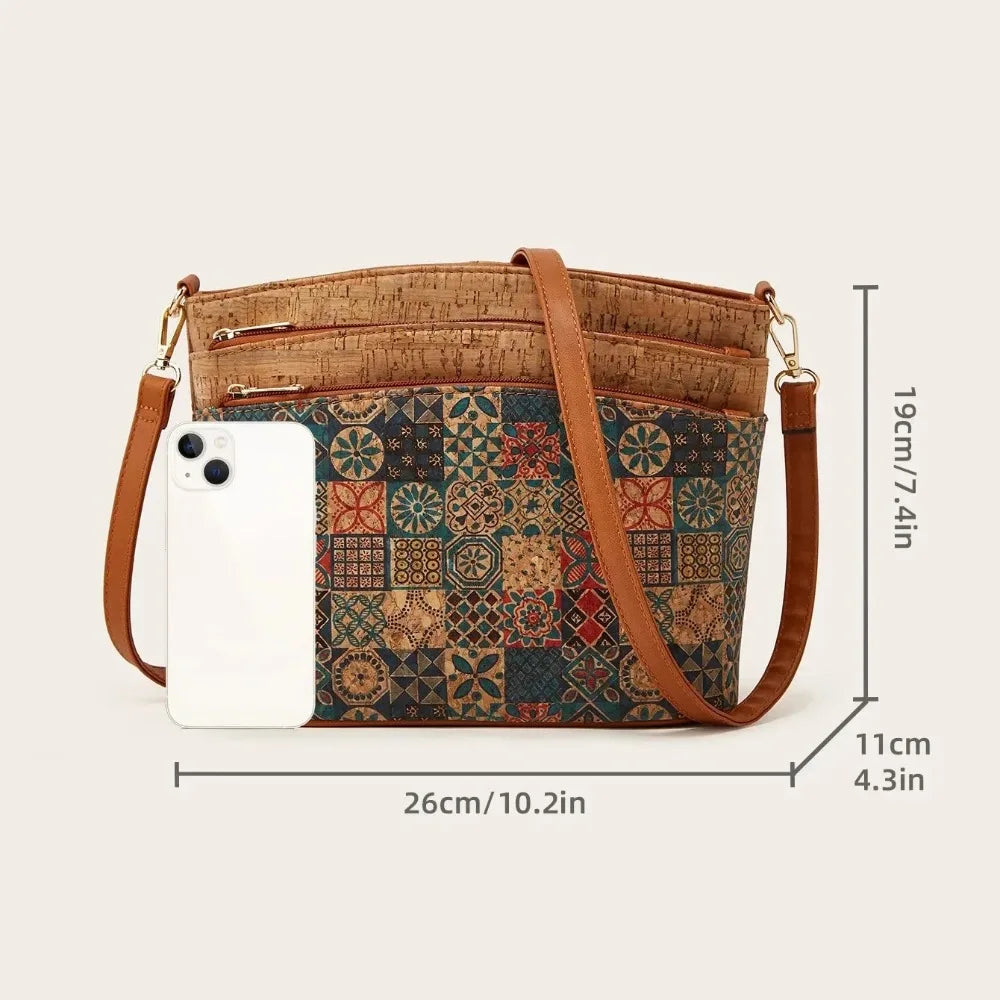 Retro Boho Women's Shoulder Bag Kraft Paper Medium Size Multi-Pocket Casual Gypsy Hippie Ibzia Ethnic Vintage Chic Side Bag