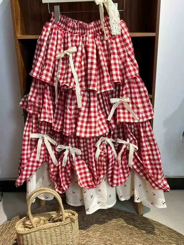 Cherry Pie Gingham Ruffle Skirt – Vintage Picnic Gypsy Dream