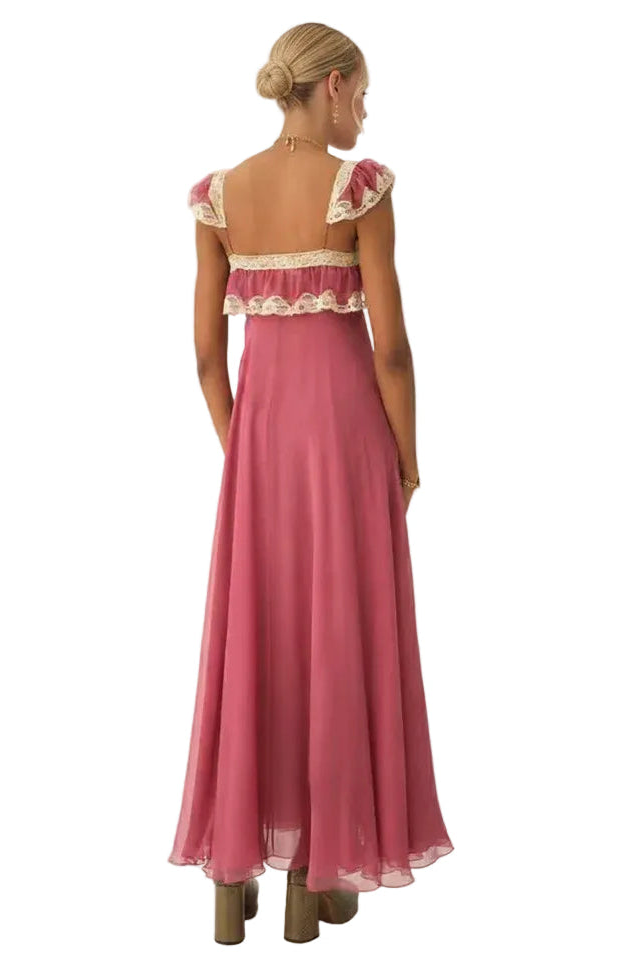 Romantic Lace Trim Chiffon Maxi Dress