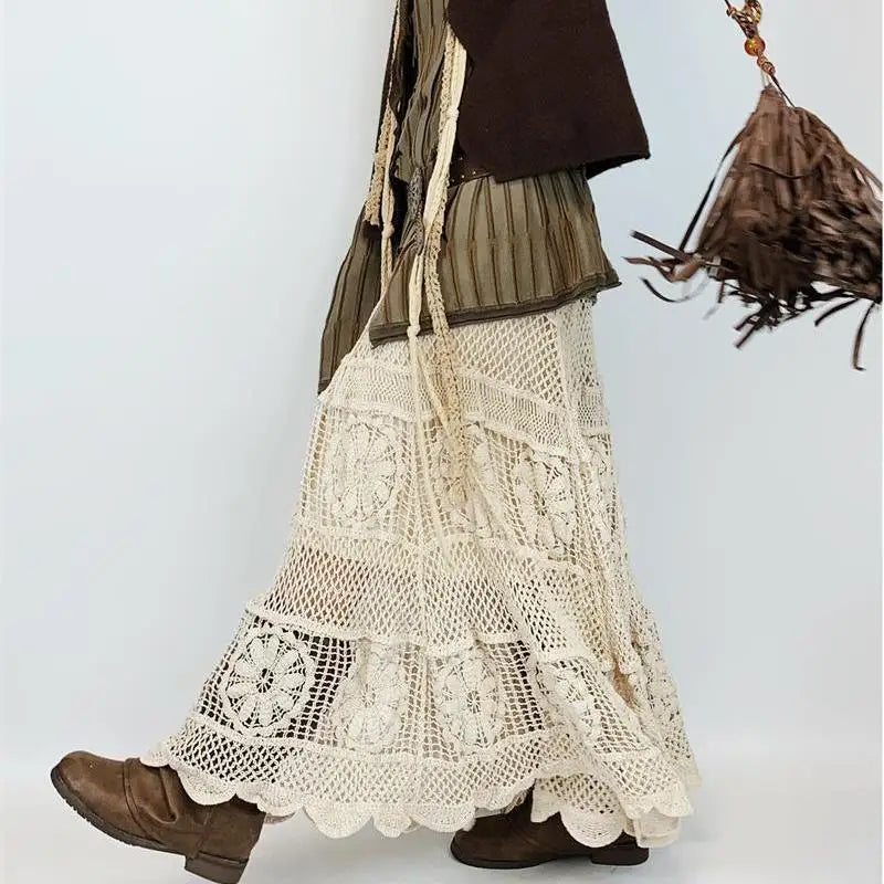 Floral Crochet Lace Maxi Dress – Boho Gypsy Layering Gown (Cream) Floral Crochet Lace Maxi Dress – Boho Gypsy Layering Gown (Cream) Dress