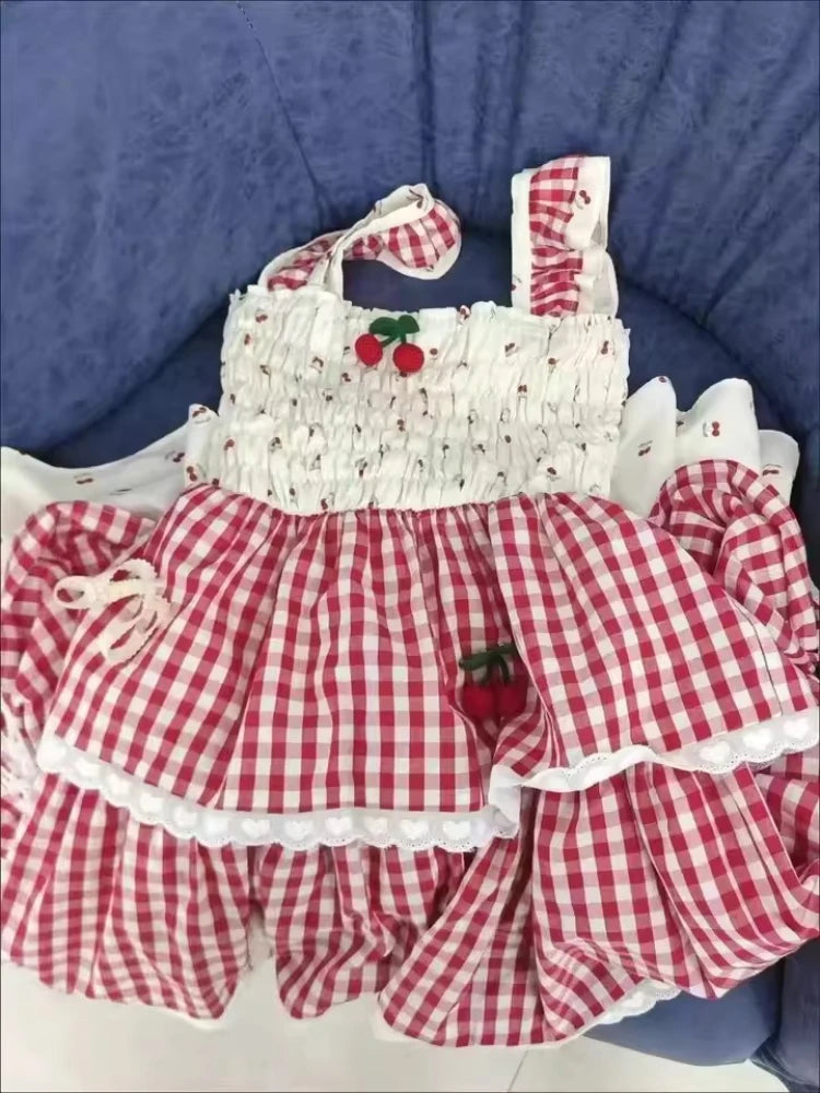 Cherry Sweetheart Gingham Milkmaid Dress – Vintage Boho Picnic Dream
