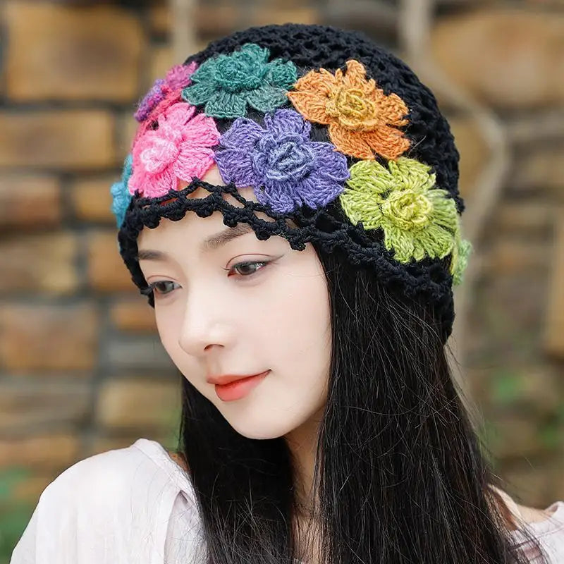 Rainbow Flower Crochet Beanie – 4 Magical Colours (The Beanie Everyone Stops You For) Midnight Black 54-59cm Rainbow Flower Crochet Beanie – 4 Magical Colours (The Beanie Everyone Stops You For) Hats