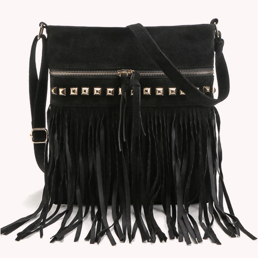 Fringe Design Messenger Bag with Adjustable Strap Everyday Shoulder Bag Trendy Leather Shoulder Bag Tassel for Autumn and Winter