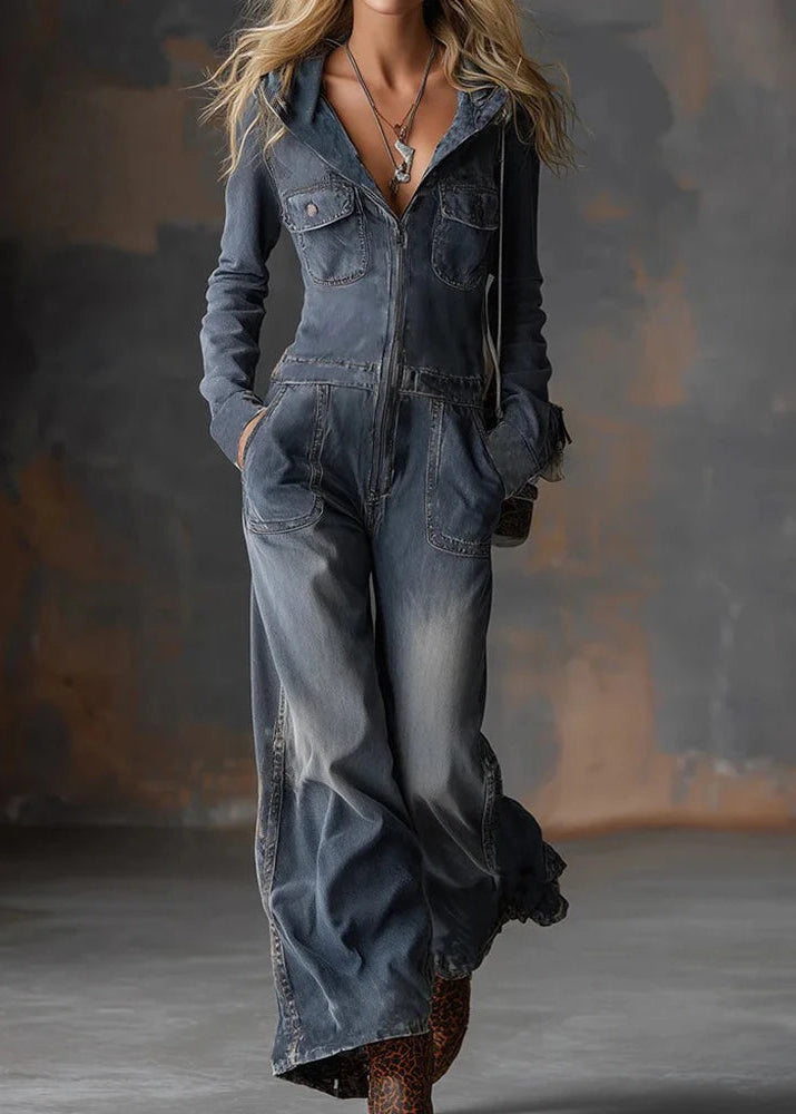 Boho Denim Hooded Jumpsuit