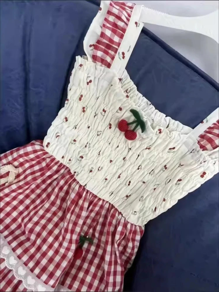 Cherry Sweetheart Gingham Milkmaid Dress – Vintage Boho Picnic Dream