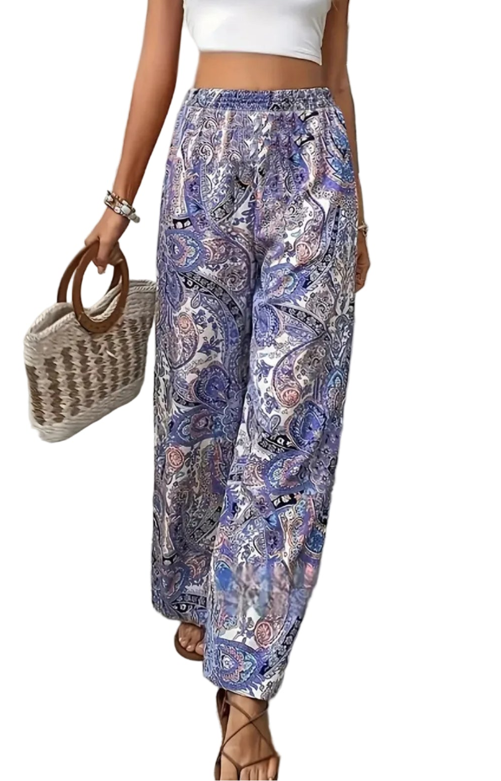 Boho Paisley Palazzo Pants – High-Waist Wide-Leg Lounge Trousers