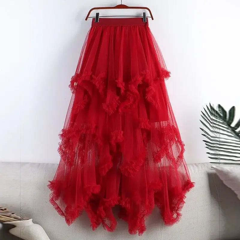 Tiered Tulle Lace Ruffle Skirt | Boho Festival High-Low