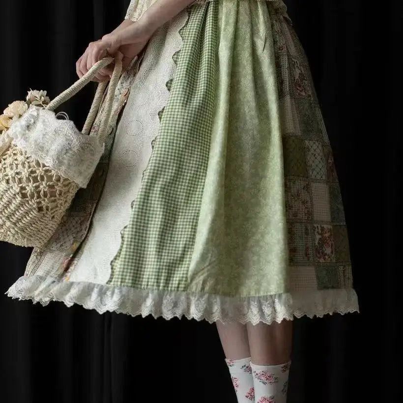 Sage Patchwork Prairie Maxi Skirt – Vintage Milkmaid Boho Dream