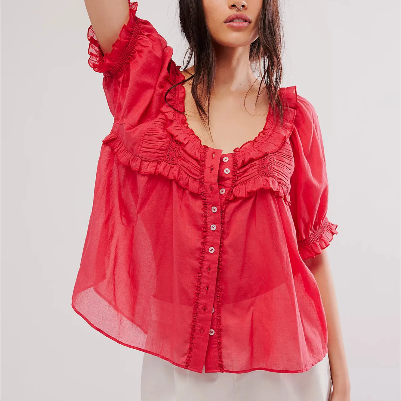 Puff Sleeve Lace Whisper Blouse