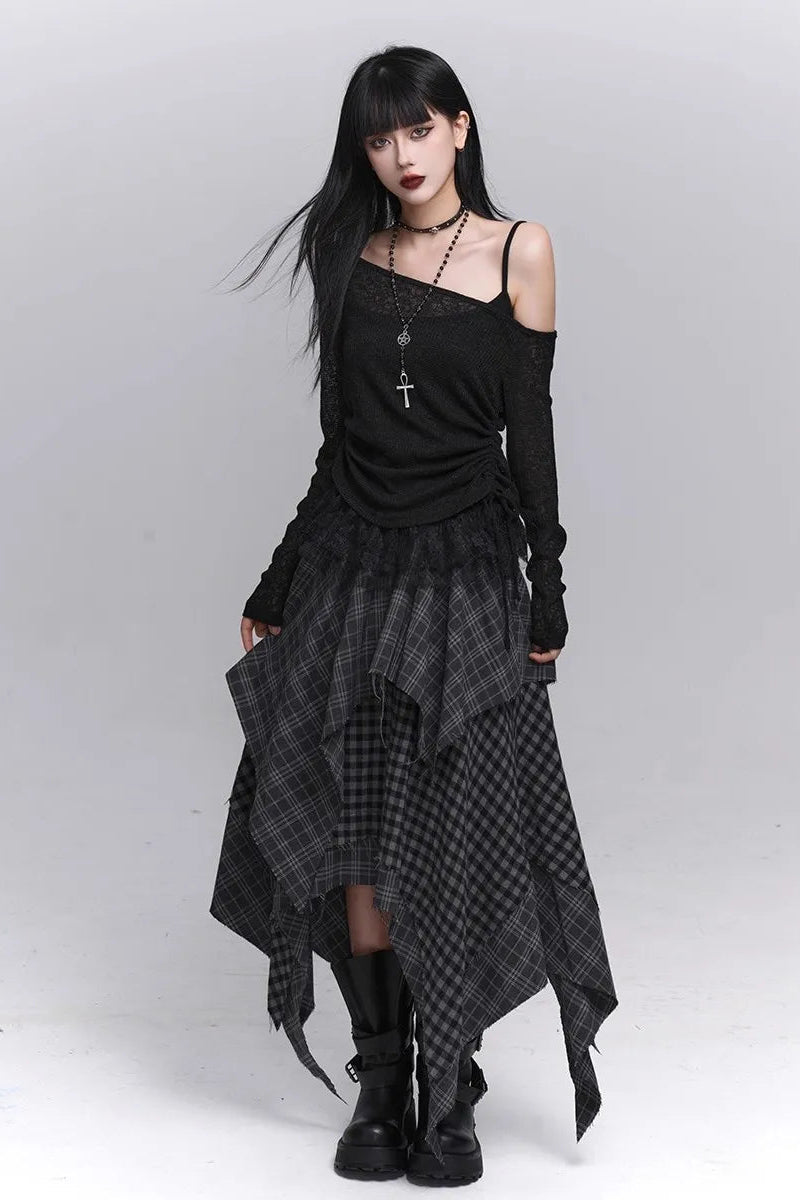 Y2K Boho Grunge Asymmetric Skirt