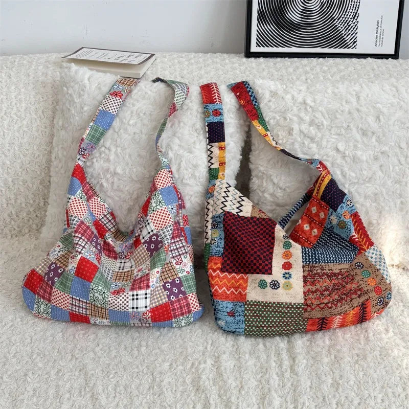 Patchwork Corduroy Tote Bag – Boho Slouchy Shoulder (Pattern 1 / Pattern 2) Patchwork Corduroy Tote Bag – Boho Slouchy Shoulder (Pattern 1 / Pattern 2) Bags