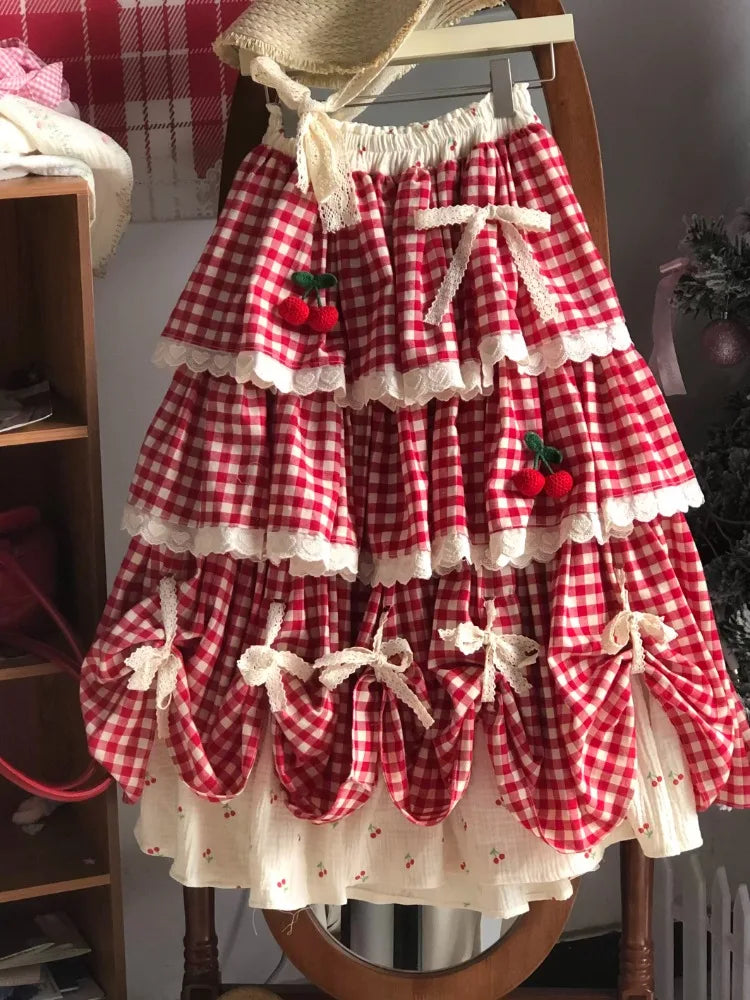 Cherry Pie Gingham Ruffle Skirt – Vintage Picnic Gypsy Dream