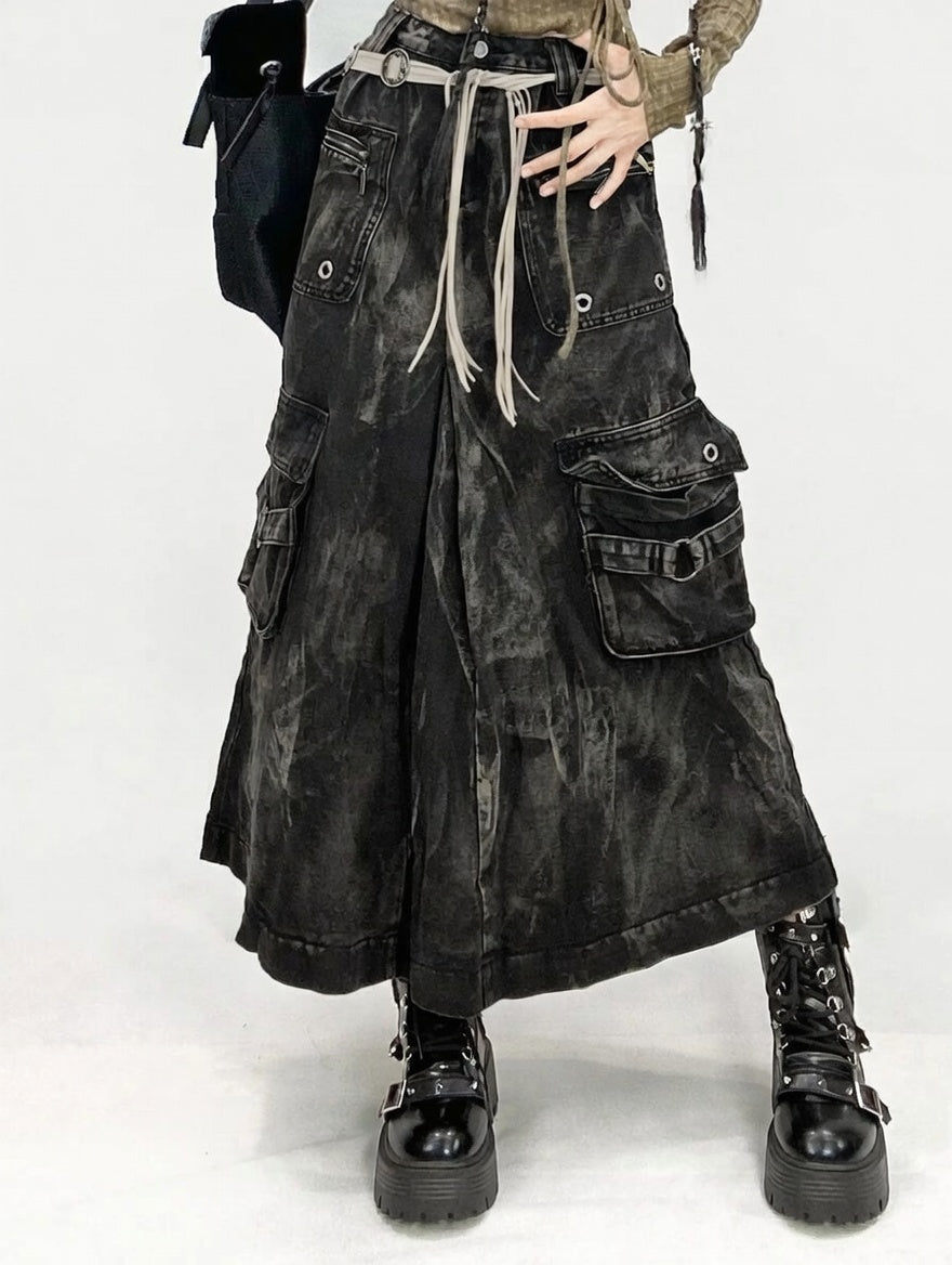 Y2K Grunge Cargo Maxi Skirt