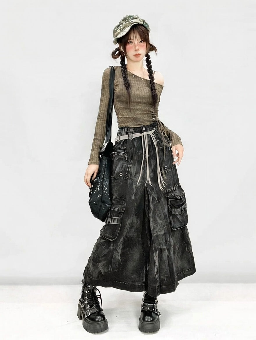 Y2K Grunge Cargo Maxi Skirt