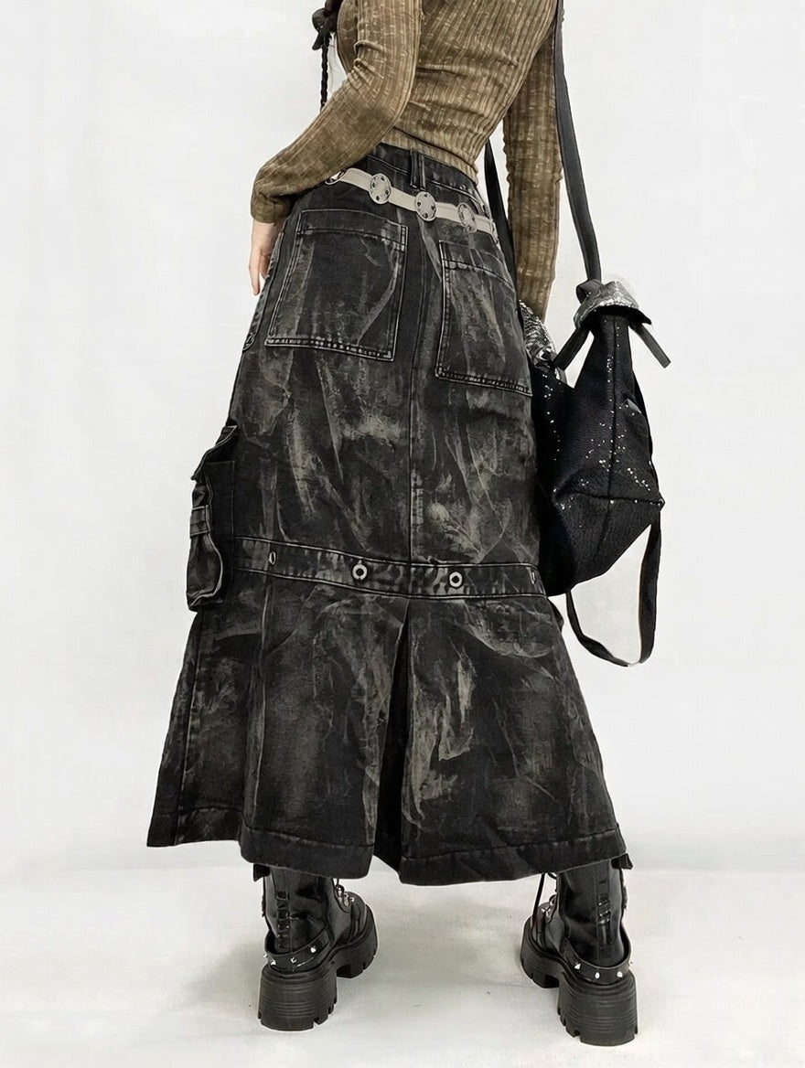 Y2K Grunge Cargo Maxi Skirt