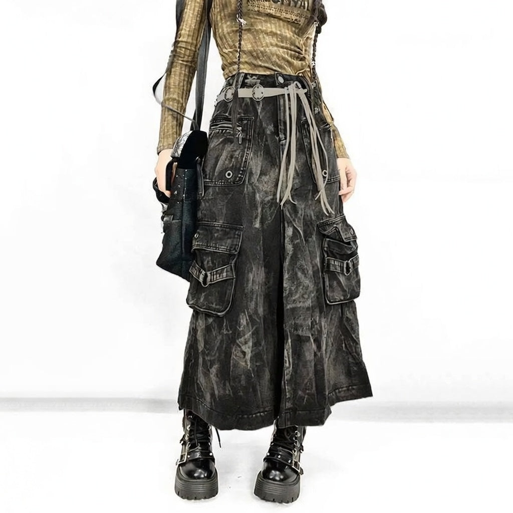 Y2K Grunge Cargo Maxi Skirt